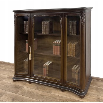 WITRYNA BIBLIOTEKA PODRĘCZNA ANTYK RZEŹBIONA FALISTA PRZESZKLONA SZAFA
