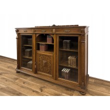 WITRYNA BIBLIOTEKA PODRĘCZNA RZEŹBIONA ANTYK XIX w. SZAFA 3 SZUFLADY