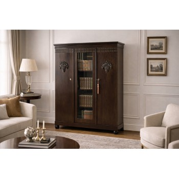 BIBLIOTEKA ANTYK WITRYNA 3-DRZWIOWA SZAFA 100-LETNIA PŁASKORZEŹBY R&Oacute;ŻE