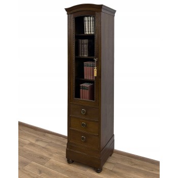 WYSOKA WĄSKA BIBLIOTEKA PODRĘCZNA WITRYNA ANTYK SŁUPEK, 3 szuflady, 1 z 2